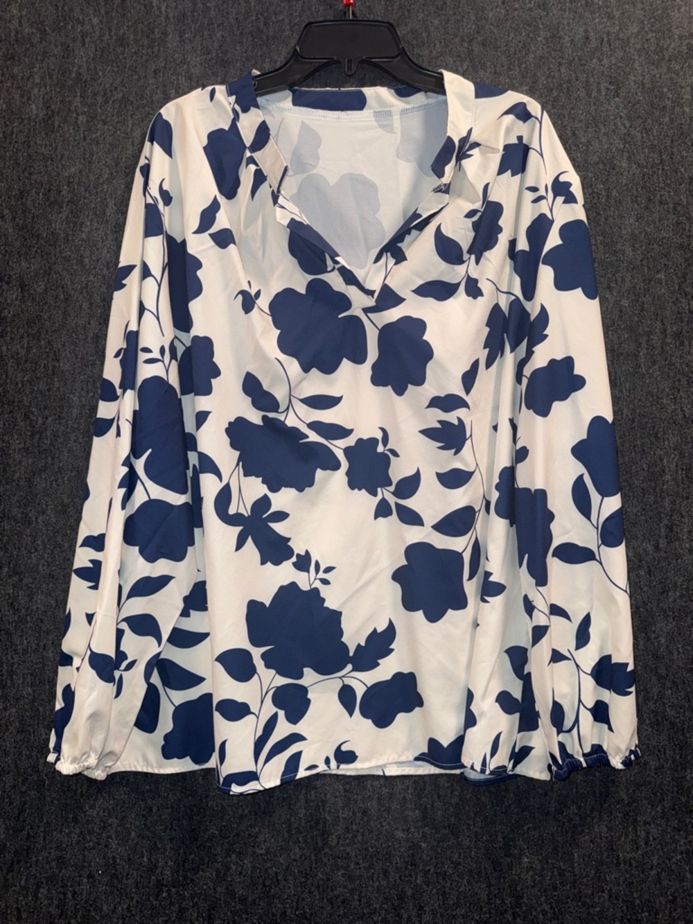 Women’s 4XL Blue Cream Floral Blouse Lightweight Long Sleeve Plus Size Top